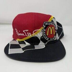 VINTAGE 90s Bill Elliot McDonalds Racing Snapback Checkered Flag Nascar Hat Cap